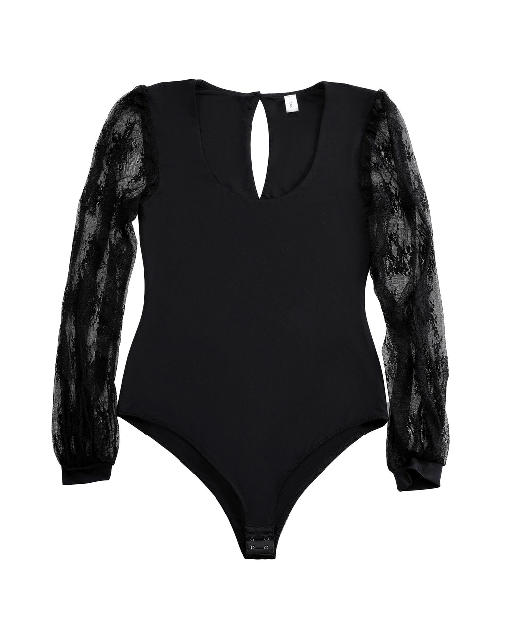 Long Sleeve Body Suits Womens Double Lined Round Neck Lace Bodysuit For Women