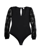 Long Sleeve Body Suits Womens Double Lined Round Neck Lace Bodysuit For Women