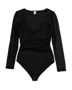 Long Sleeve Body Suits Womens Double Lined Round Neck Lace Bodysuit For Women